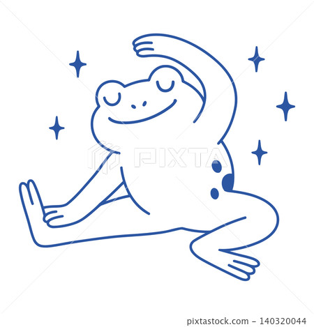 Smiling frog mascot in line art style with decorative stars for greeting cards and stickers Smiling frog mascot in line art style with decorative stars for greeting cards and stickers 140320044