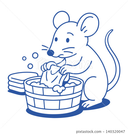 Mouse washing clothes in bucket line art illustration for laundry or cleaning concept Mouse washing clothes in bucket line art illustration for laundry or cleaning concept 140320047