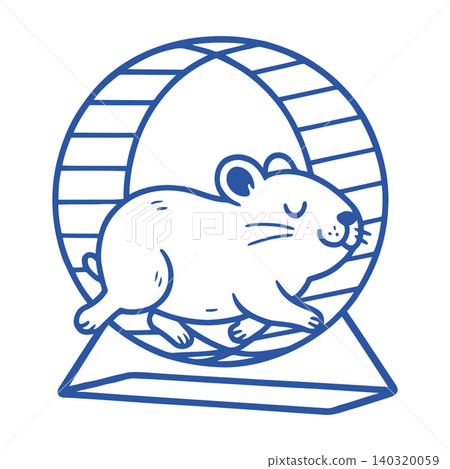 Smiling hamster in exercise wheel line art illustration for pet or animal design 140320059