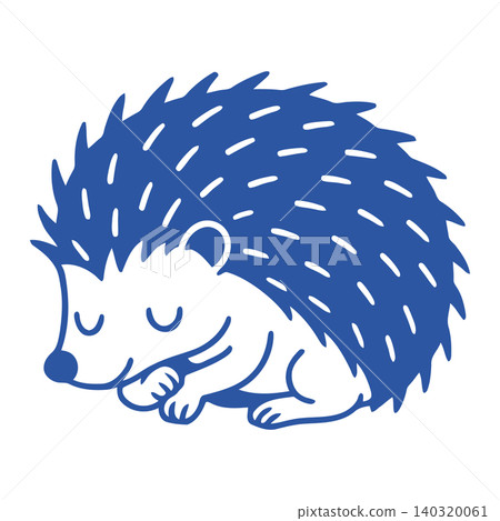 Sleeping hedgehog mascot in blue and white doodle style for sticker or greeting card 140320061