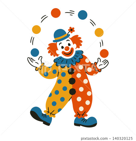 Juggling clown in colorful cartoon vector style for children's entertainment and greeting cards Juggling clown in colorful cartoon vector style for children's entertainment and greeting cards 140320125