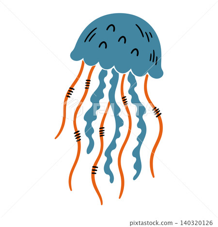 Jellyfish cartoon illustration in doodle style for kids educational materials 140320126