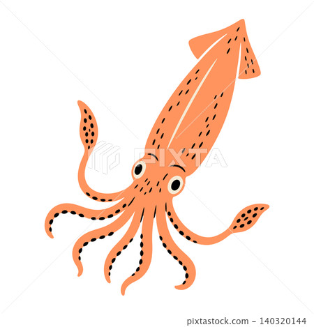 Orange squid cartoon illustration on white background for seafood branding Orange squid cartoon illustration on white background for seafood branding 140320144