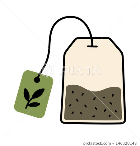 Tea bag with green tag flat vector illustration for food packaging 140320148