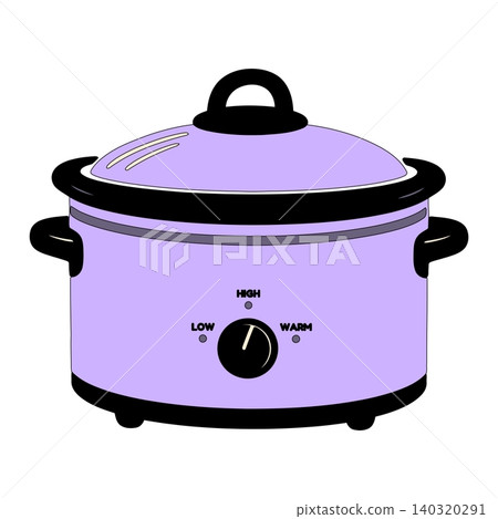 Purple slow cooker in modern flat vector style for kitchen appliance branding Purple slow cooker in modern flat vector style for kitchen appliance branding 140320291