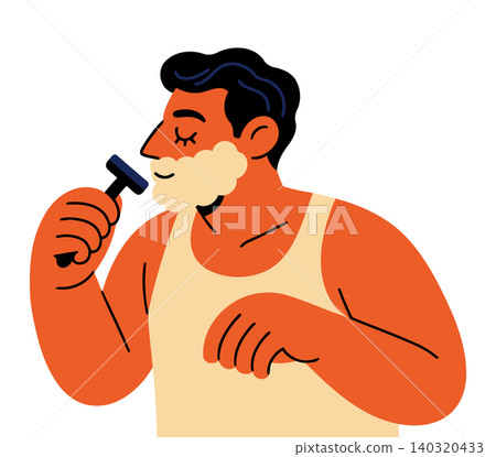 Man shaving in modern flat vector style for grooming and bathroom decor 140320433