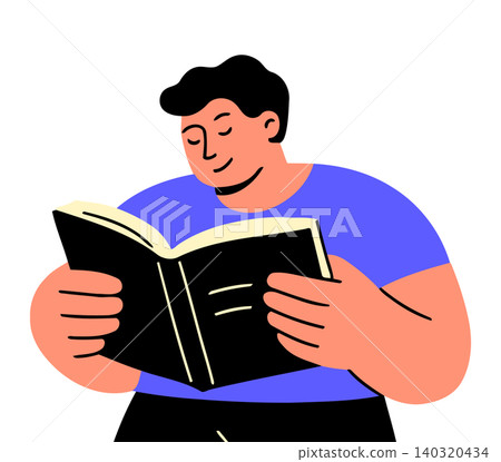 Man reading book in modern flat vector style for editorial and educational materials 140320434