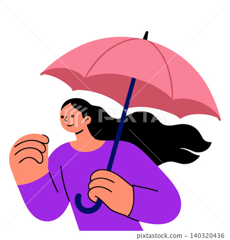 Woman with long hair holding pink umbrella in modern flat vector style for editorial and web design 140320436