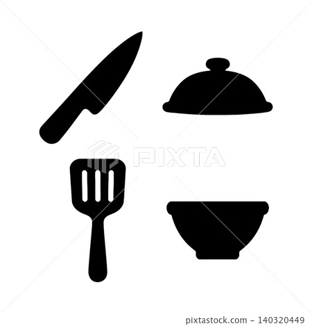 Kitchen utensils and dishware flat icons for cooking and dining 140320449