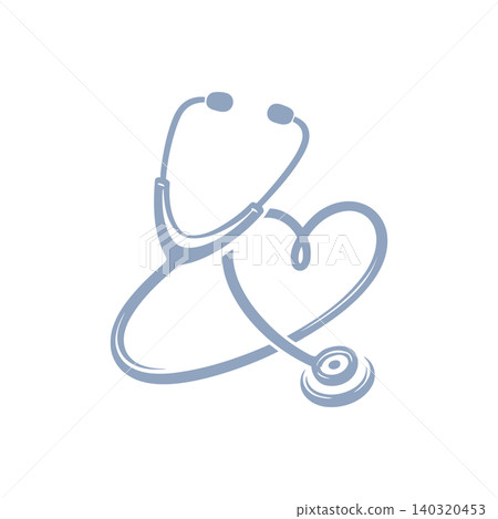 Stethoscope heart line art in minimalist blue for medical branding Stethoscope heart line art in minimalist blue for medical branding 140320453