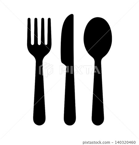 Fork, knife, and spoon icons in minimalist flat vector style for restaurant menu and food packaging Fork, knife, and spoon icons in minimalist flat vector style for restaurant menu and food packaging 140320460