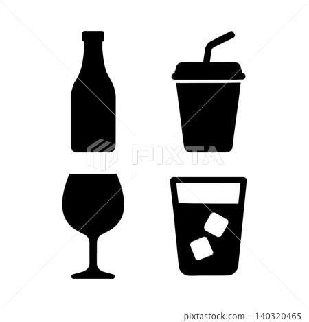 Drinks icons in flat black silhouette style for food and beverage design Drinks icons in flat black silhouette style for food and beverage design 140320465