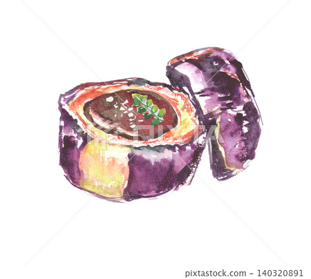 味噌烤鴨茄子的水彩插圖。 味噌烤鴨茄子的水彩插圖。 140320891