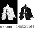 Physalis plant black silhouette on a white background, white silhouette on a black background.  140321164