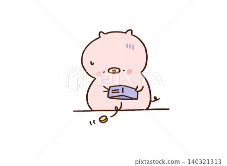 The pig breaks out in a cold sweat after rummaging through his wallet only to find a single coin (representing financial difficulties and economic downturn). The pig breaks out in a cold sweat after rummaging through his wallet only to find a single coin (representing financial difficulties and economic downturn). 140321313