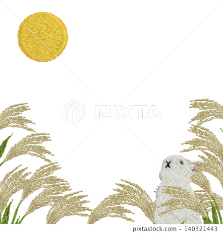 [Pampas Grass, Moon, and Rabbit Frame] Hand-embroidered illustration material 140321443