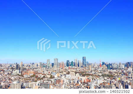 東京港區、東京城市景觀與東京鐵塔風景 140321502