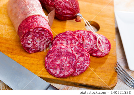 Popular Spanish Salchichon cured sausage Popular Spanish Salchichon cured sausage 140321528