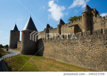 Walls of fortified city of Carcassonne Walls of fortified city of Carcassonne 140321549