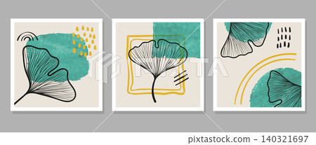 Set of abstract minimalist posters for wall art. Trendy floral vector illustration Set of abstract minimalist posters for wall art. Trendy floral vector illustration 140321697