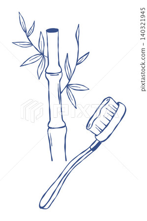 Bamboo Natural Toothbrush with Wood Stem. Eco-Friendly Dental Care and Sustainable Zero Waste Lifestyle. Isolated Outline Blue Hand Drawn Doodle. Vector Illustration. Bamboo Natural Toothbrush with Wood Stem. Eco-Friendly Dental Care and Sustainable Zero Waste Lifestyle. Isolated Outline Blue Hand Drawn Doodle. Vector Illustration. 140321945