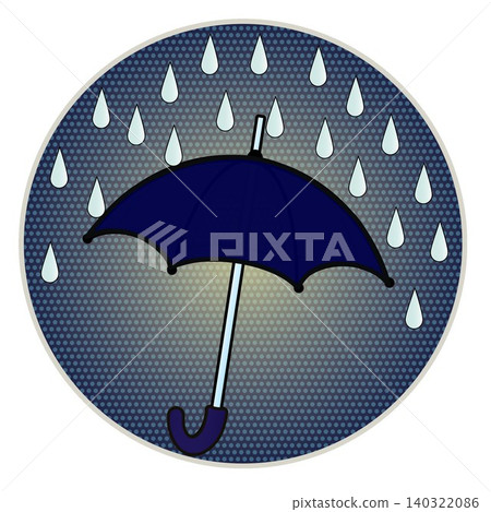 Illustration of rain and umbrellas with a circular background Illustration of rain and umbrellas with a circular background 140322086