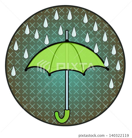 Illustration of rain and umbrellas with a circular background Illustration of rain and umbrellas with a circular background 140322119