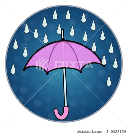 Illustration of rain and umbrellas with a circular background Illustration of rain and umbrellas with a circular background 140322169