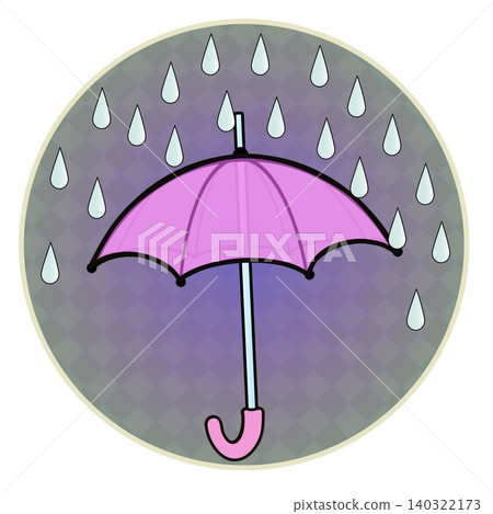 Illustration of rain and umbrellas with a circular background Illustration of rain and umbrellas with a circular background 140322173