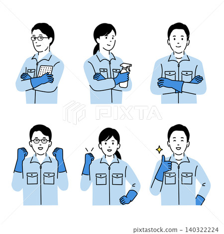 A set of illustrations of cleaning service staff, including icons of cleaning service personnel in work clothes and rubber gloves. A set of illustrations of cleaning service staff, including icons of cleaning service personnel in work clothes and rubber gloves. 140322224