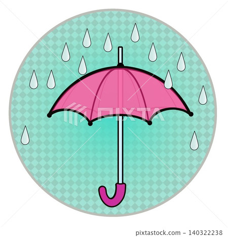 Illustration of rain and umbrellas with a circular background Illustration of rain and umbrellas with a circular background 140322238