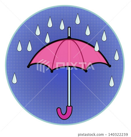 Illustration of rain and umbrellas with a circular background Illustration of rain and umbrellas with a circular background 140322239