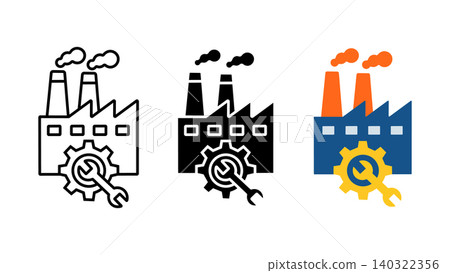 Factory industry maintenance icon set outline silhouette and color vector isolated on white background Factory industry maintenance icon set outline silhouette and color vector isolated on white background 140322356