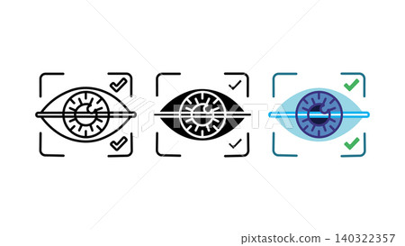Eye scan biometric verification icon set outline silhouette and color vector isolated on white background Eye scan biometric verification icon set outline silhouette and color vector isolated on white background 140322357