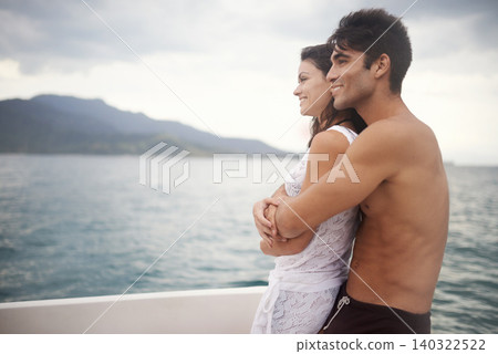 Couple, boat and embrace on ocean on vacation, love and relax by water on summer holiday. People, cruise and bonding for relationship in outdoors, support and hug on weekend trip to sea on yacht Couple, boat and embrace on ocean on vacation, love and relax by water on summer holiday. People, cruise and bonding for relationship in outdoors, support and hug on weekend trip to sea on yacht 140322522