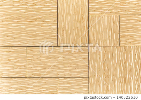 Wooden panels with a geometrically arranged wavy wood grain texture. 140322610