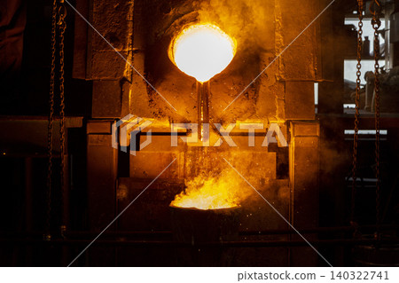 Scenes of molten metal being poured and the furnace. Scenes of molten metal being poured and the furnace. 140322741