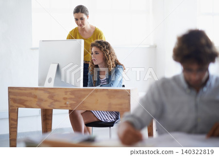 Business women, computer and collaboration in office with online research and connectivity for project in writing. Teamwork, technology or professional in editing or productivity for digital magazine Business women, computer and collaboration in office with online research and connectivity for project in writing. Teamwork, technology or professional in editing or productivity for digital magazine 140322819