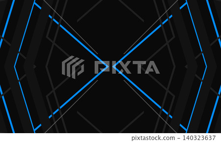 Vector black abstract background with blue and grey geometric shapes and lines. 140323637