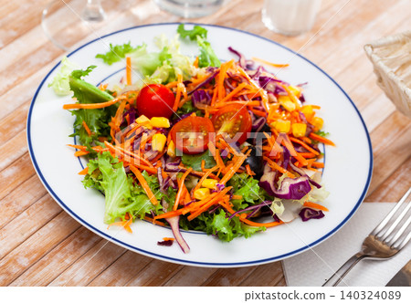 Salad with lettuce, tomato, corn and olives Salad with lettuce, tomato, corn and olives 140324089