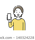 年輕女子展示智慧型手機螢幕的插畫。 140324228
