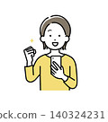 一幅插圖，描繪了一位年輕女子手持智慧型手機，擺出勝利姿勢的畫面。 140324231
