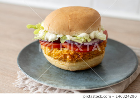 Closeup of crispy chicken burger Closeup of crispy chicken burger 140324290