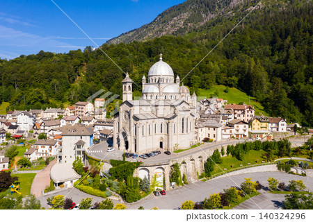 Summer view from drone of alpine township of Re, Piedmont, Italy Summer view from drone of alpine township of Re, Piedmont, Italy 140324296