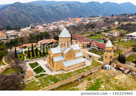 Aerial view of Georgian town of Mtskheta with Samtavro monastery Aerial view of Georgian town of Mtskheta with Samtavro monastery 140324460