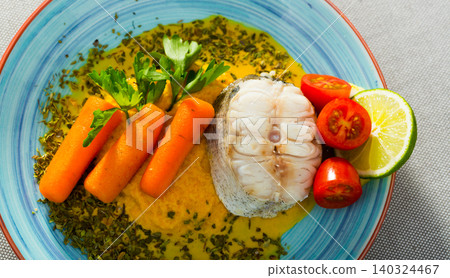 Recipe of steamed merluccius with vegetable pate Recipe of steamed merluccius with vegetable pate 140324467