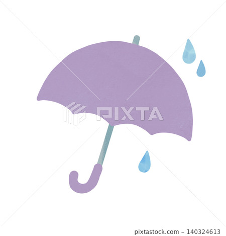 一幅水彩風格的插圖，描繪了雨天裡一個人撐著傘的情景；畫面柔和，以紫色為主色調。 140324613