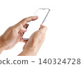 Hands Using Smartphone Mockup with Blank Screen Isolated on white Background 140324728