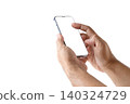 Hands Using Smartphone Mockup with Blank Screen Isolated on white Background 140324729