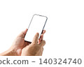 Hands Using Smartphone with Blank Screen Isolated on White Background 140324740